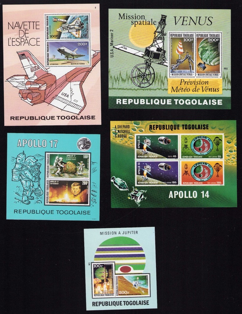 Togo Air Mail, Space Themed Stamp Sheets MNH