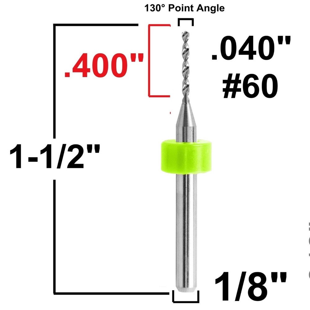 0.040" (#60) Solid Carbide Drill Bit – 10 Pack – CNC – Factory Resharpened