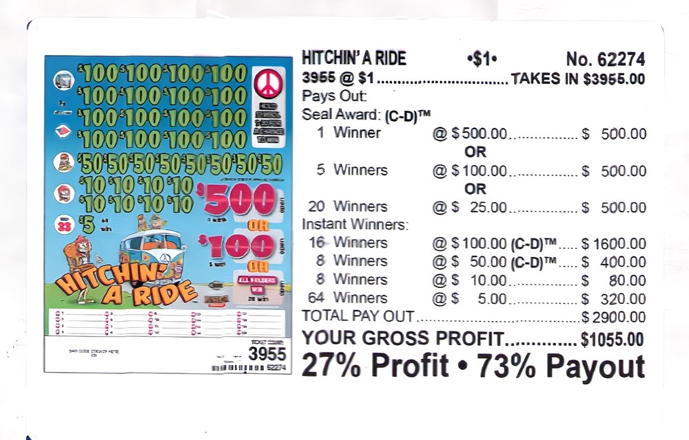 Pull Tab Tickets - Chip Tickets - Game - Holder - Hitchin A Ride