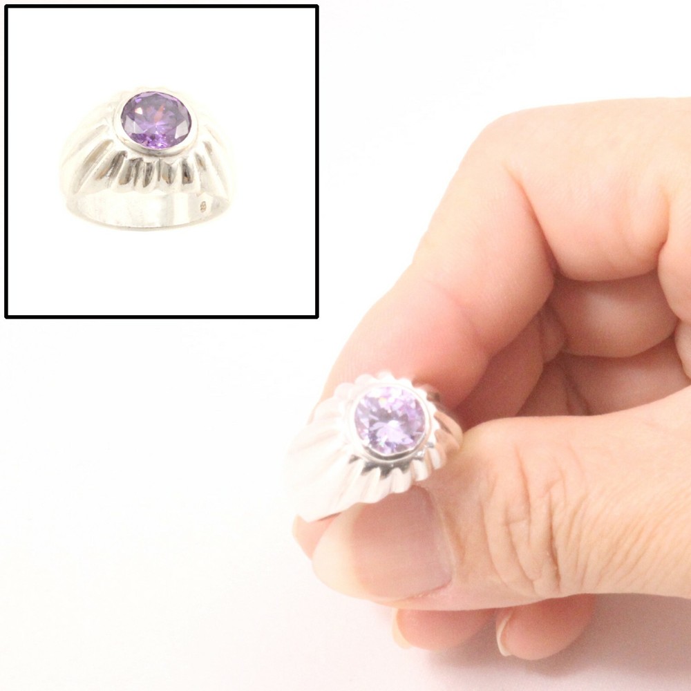 Sterling Silver Amethyst CZ Solitaire Ring (Round Cut)