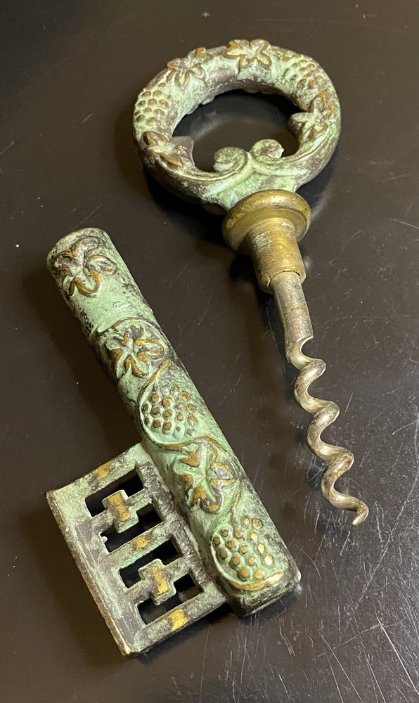 1950’s Solid Brass Corkscrew/ Bottle Opener Skeleton Key. Marked Made In GERMANY