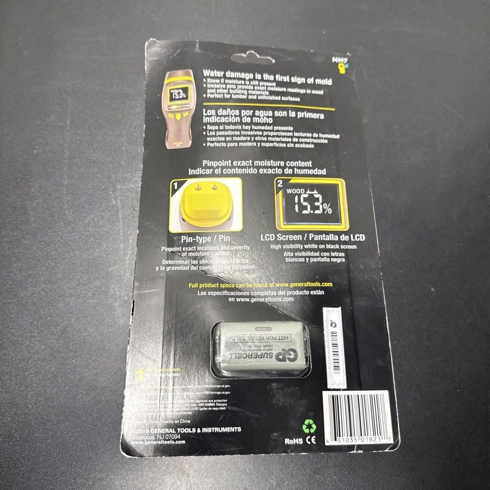 General Tools Pin Type Digital Moisture Meter w/ Water Damage & Mold Prevention