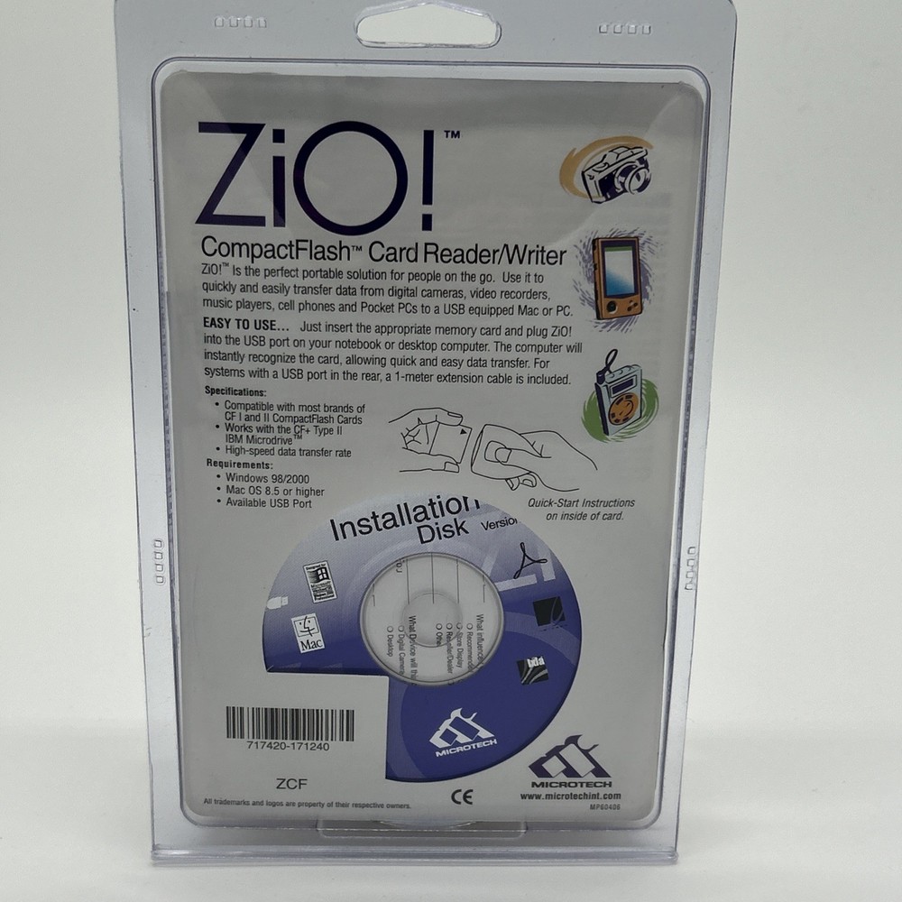 Purple ZIO MicroTech Compact Flash USB Card Reader/Writer for CF 1 & II - Sealed