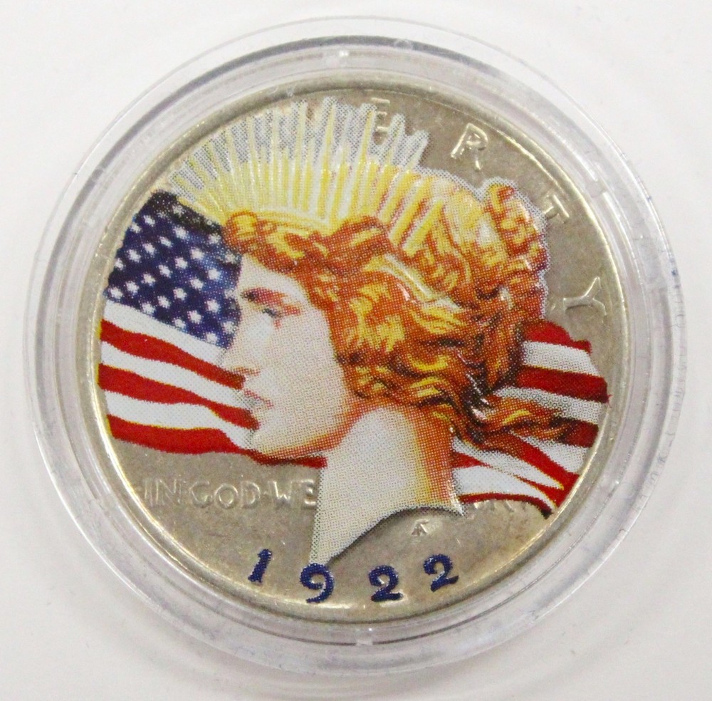 1922 $1 Peace Silver Dollar Colorized Obverse / Reverse - w/ Box
