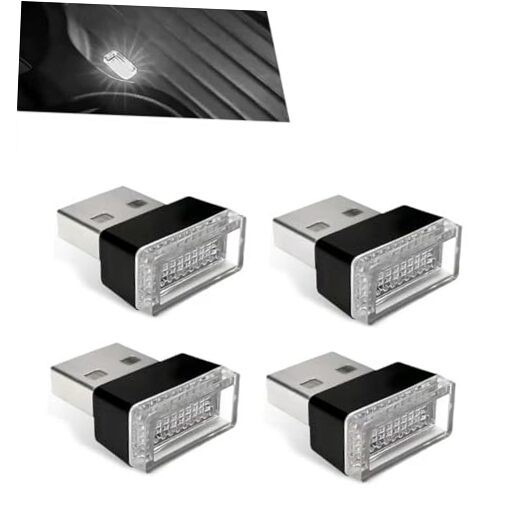 4PCS USB LED Car Interior Atmosphere Lamp, Portable Mini USB LED Light, White