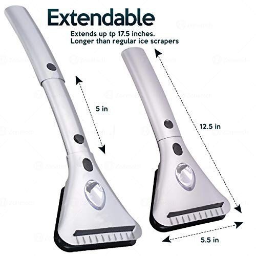 Zone Tech 12V Heated Electric Car Window Snow Ice Scraper Extendable LED Light