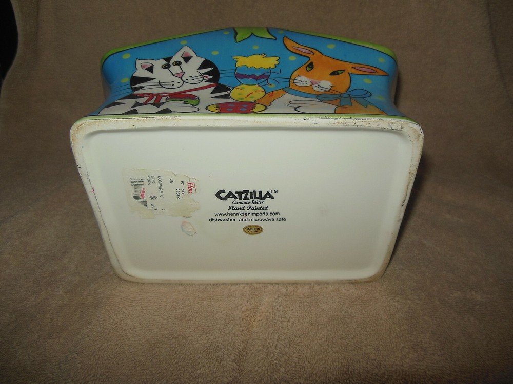 CANDACE REITER 'CATZILLA' EASTER-THEMED LARGE CERAMIC EASTER BASKET SO CUTE!