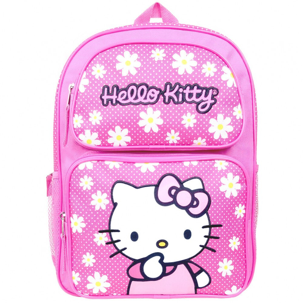 Large Backpack - Hello Kitty - White Flowers 16"