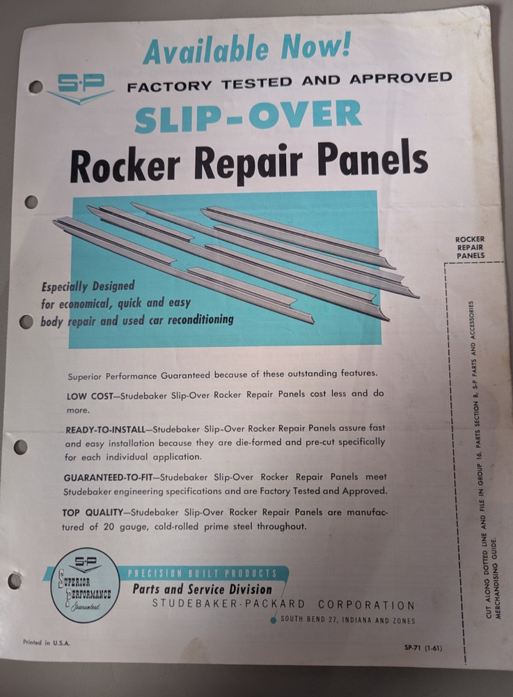 Studebaker Accessory Rocker Repair Panels Flyer