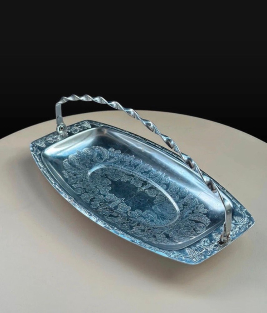 Vintage Silver-Plated Serving Basket with Grape Motif
