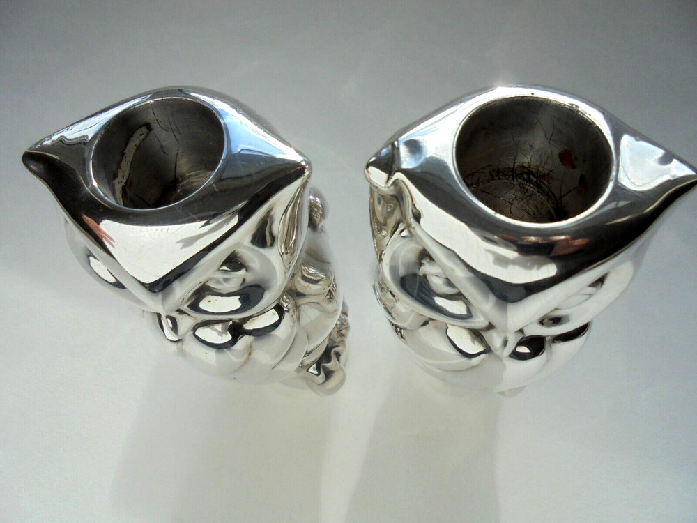 Rare Tiffany & Co Silver Owl Candlesticks