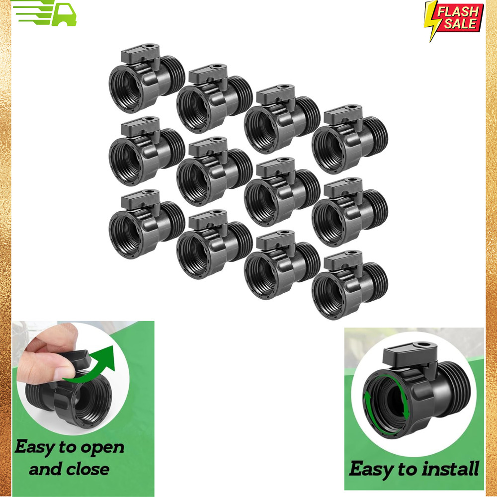 12 Pack 3/4'' Plastic Garden Hose Shut off Valve Thread Connector Coupling