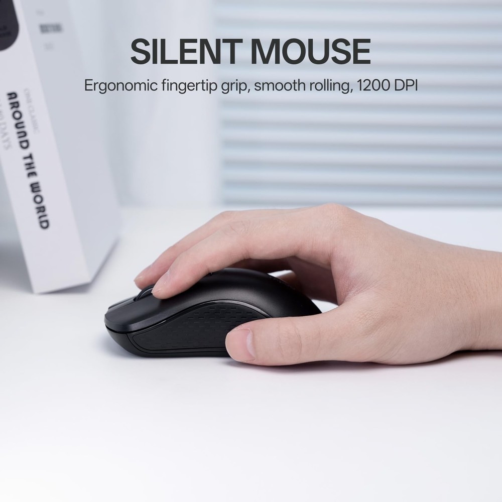 Black X2100 Quiet Wireless Keyboard Mouse Combo 2.4GHz USB Receiver FullSize