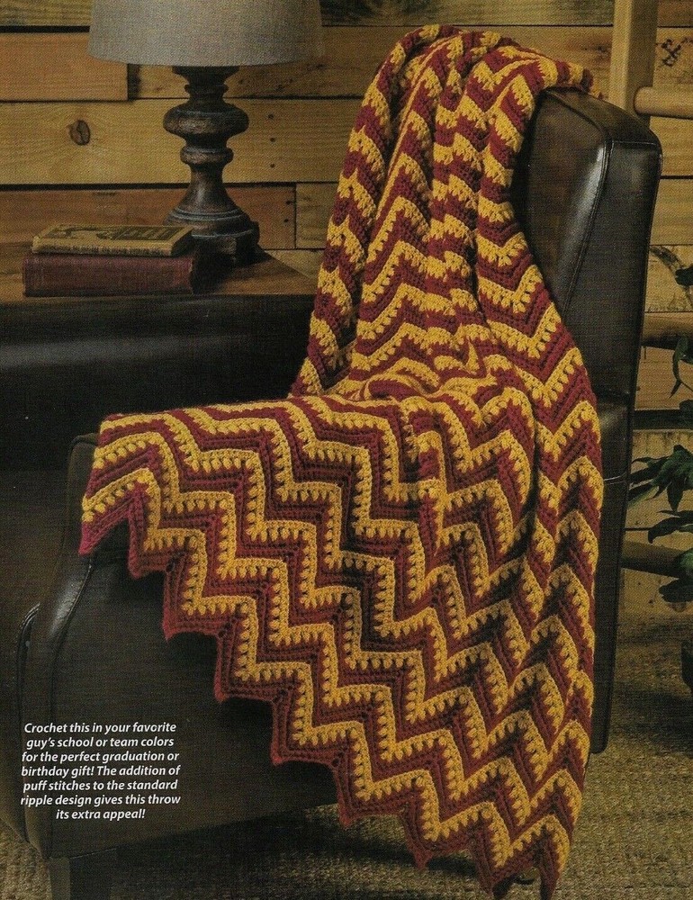 ALUMNI AFGHAN RIPPLE DESIGN HOME DECOR CROCHET PATTERN INSTRUCTIONS