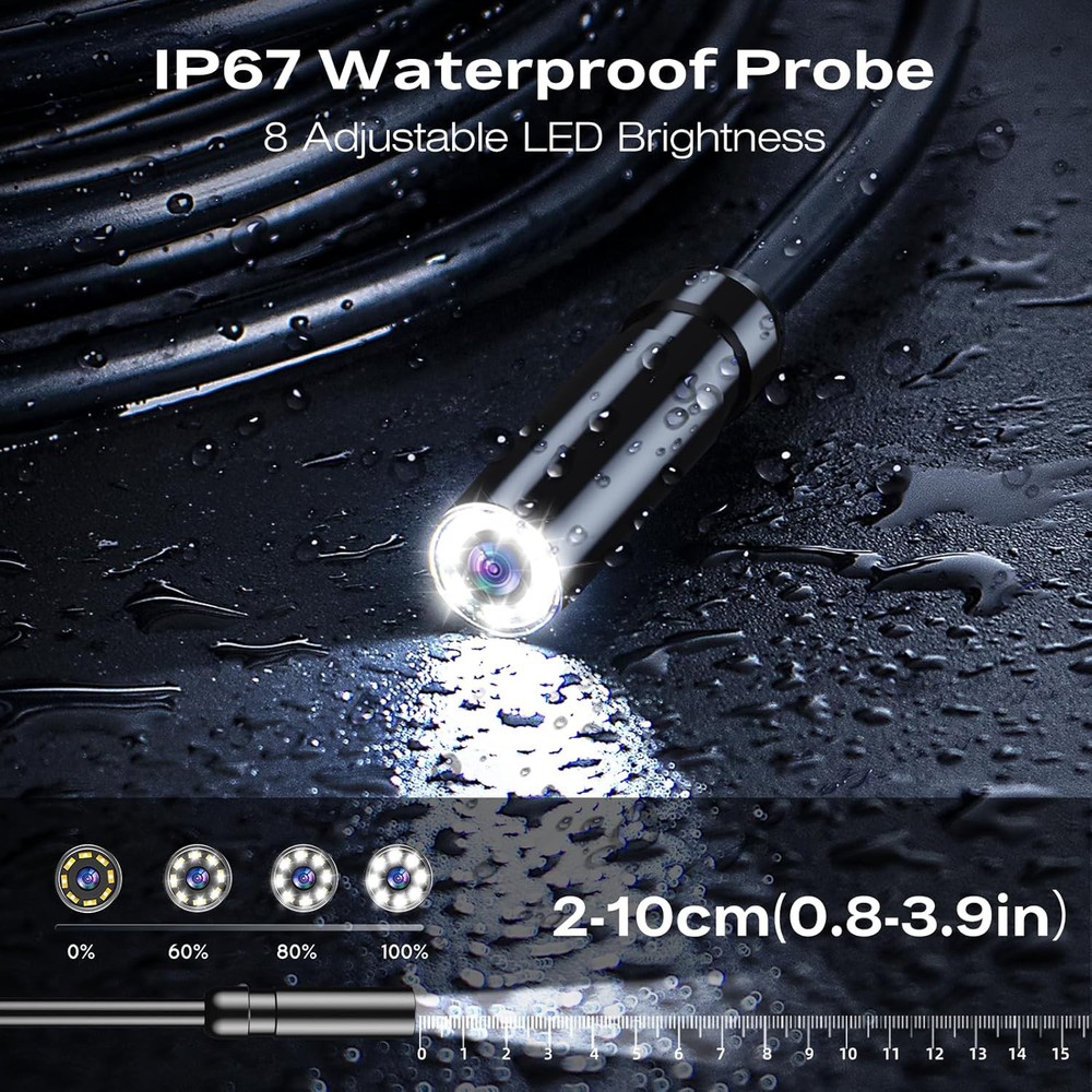 IP67 Endoscope Camera with Light, Borescope Camera with 4.3" IPS Screen