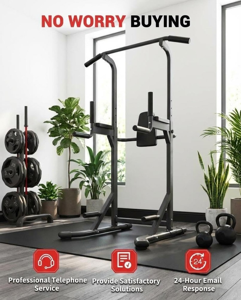 Ⓜ️Multi-Function Power Tower Pull Up Bar Station with Backrest Adjustable Height