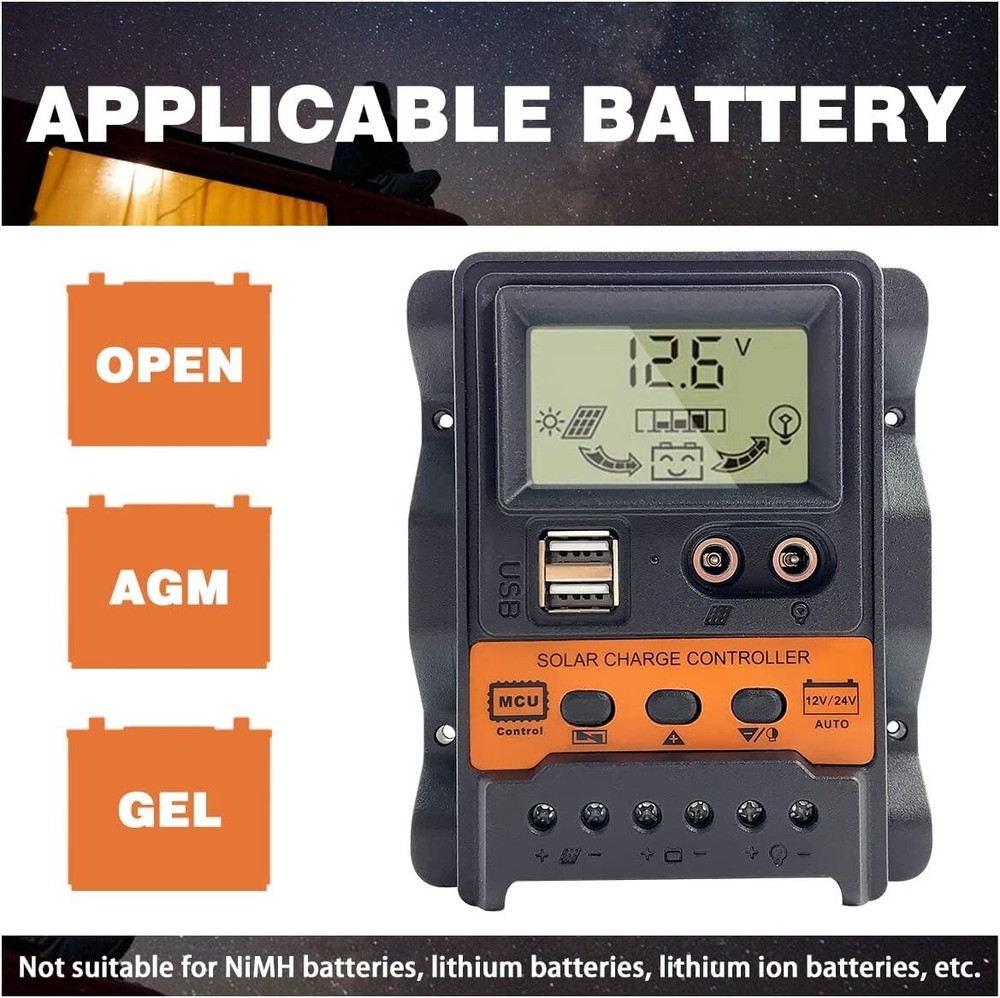 30A PWM Solar Panel Regulator Charge Controller 12/24V Auto Focus Tracking USB