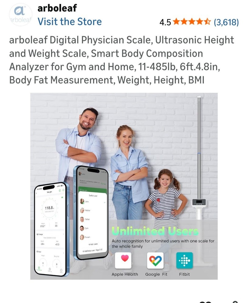 Arboleaf Digital Ultrasonic Height & Weight Smart Scale