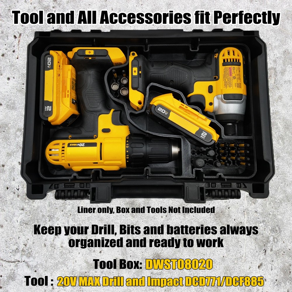 DeWalt 20V MAX Drill & Impact Organizer Insert DCD771 DCF885 Deep DWST08020