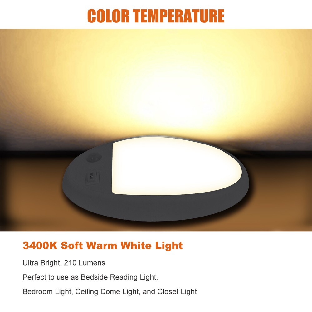 Facon RV 12V LED Dome Light w/Switch & Motion Sensor for Camper Trailer Boat RV