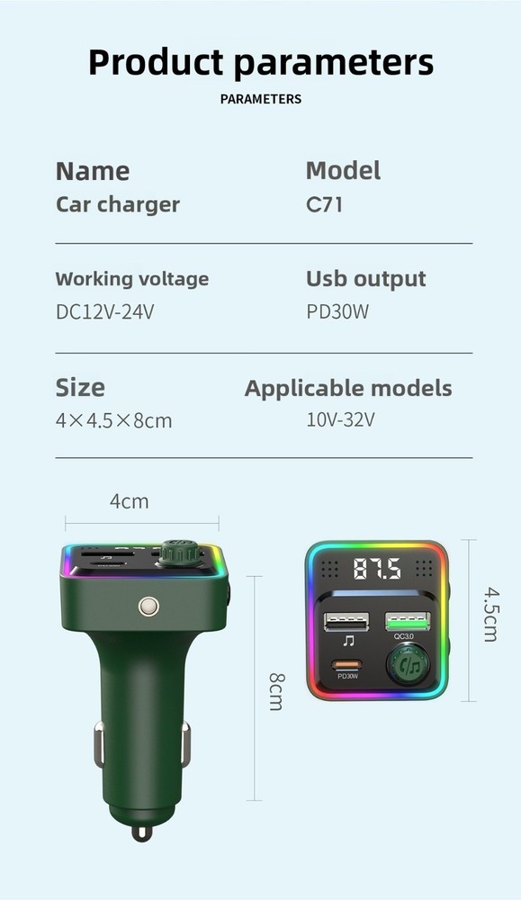 Dual USB Car Charger Fast Charging Bluetooth for iPhone Android Quick Charging