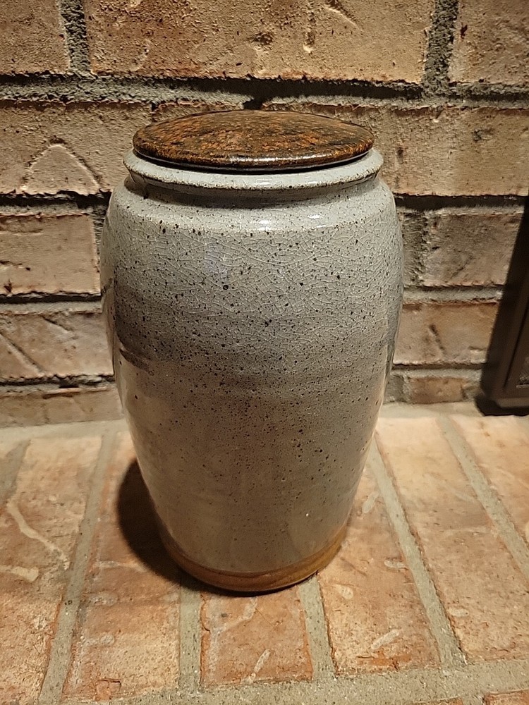 Studio Pottery Stoneware Lidded Jar Canister Container Signed 9 1/2" Tall