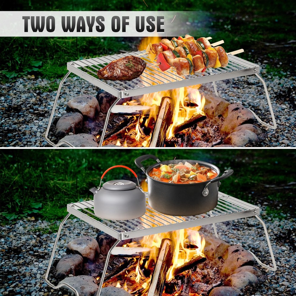 13 Inch Medium Folding Campfire Grill 304 Stainless Steel Firepit Grate