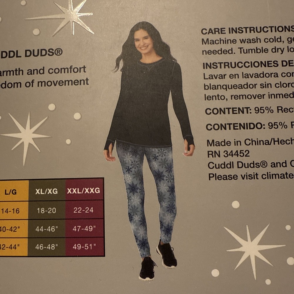 Cuddl Duds ClimateRight Base Layer Top & Legging Set BLUE 2-Piece Size M