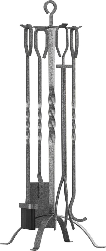 5-Piece Fireplace Accessory Kit in Pewter with Heavy-Duty Firepit Tools