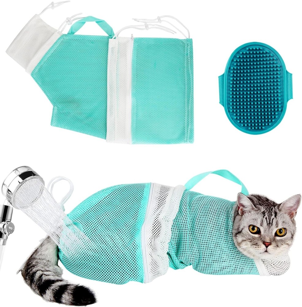 Adjustable Cat Bathing Bag Set with Grooming Tools - Secure & Comfortable Wash
