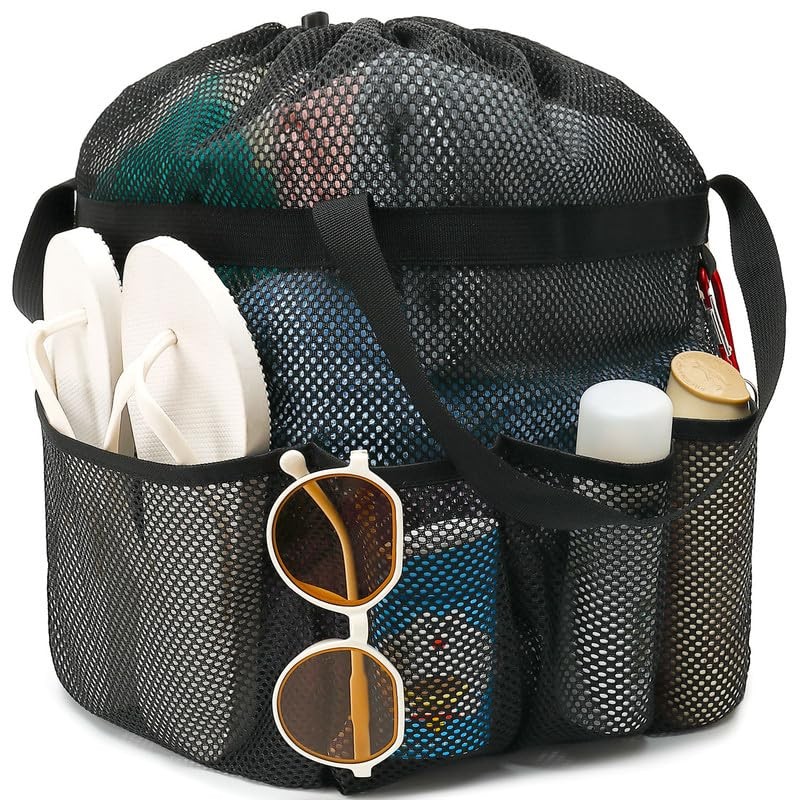 Mesh Shower Caddy Portable with Extra Large, Drawstring Closure - Black