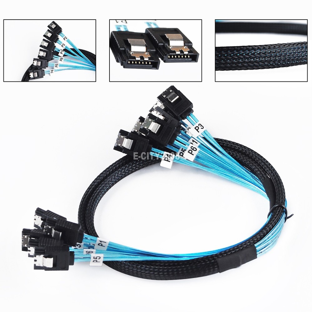 6Gbps Internal 6 SATA 7pin to 6 SATA 7pin Target SSD Hard Disk Data Raid Cable