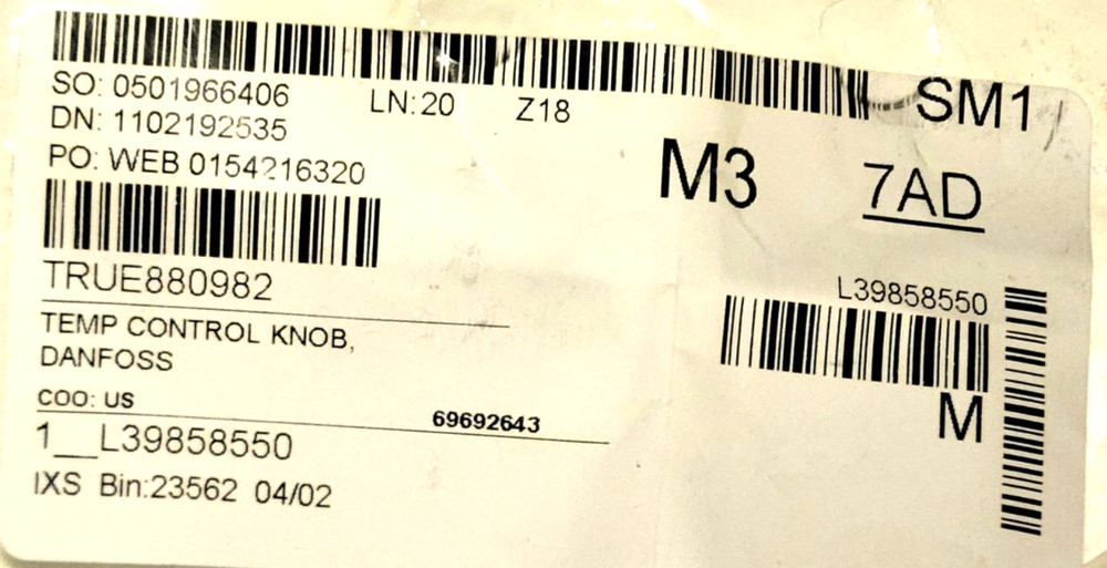 TRUE 880982 Knob, Temp Control Danfoss