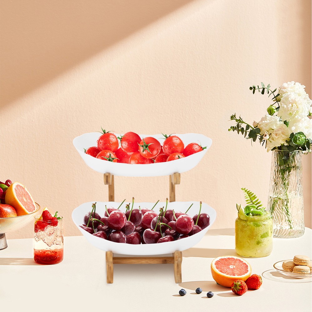 2 Tier Fruit Bowl, Fruit Basket Stand, Fruit Serving Tray