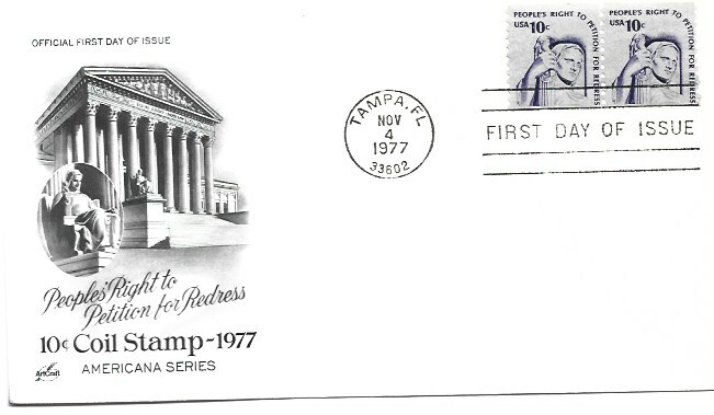 1617 10c Justice coil, ArtCraft, Pair, FDC