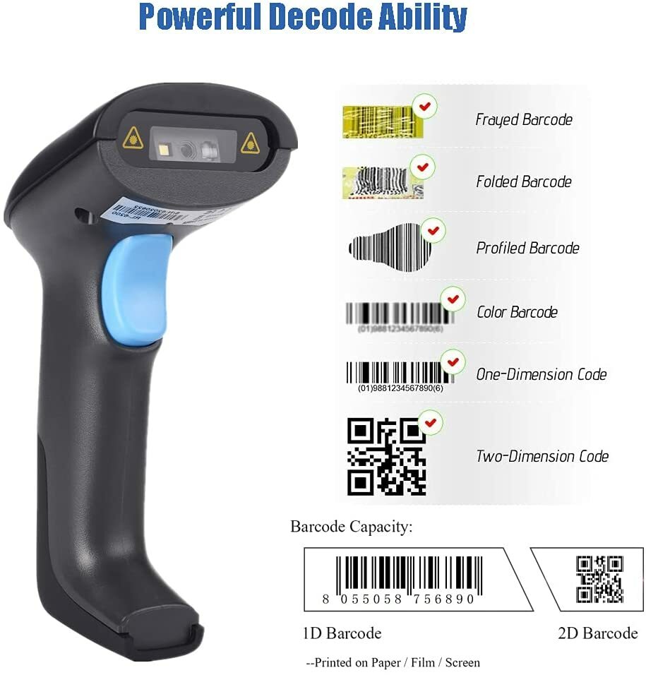 Realinn RL6200W Wireless Barcode Scanner 1D 2D QR Code Scanner USB Rechargeable