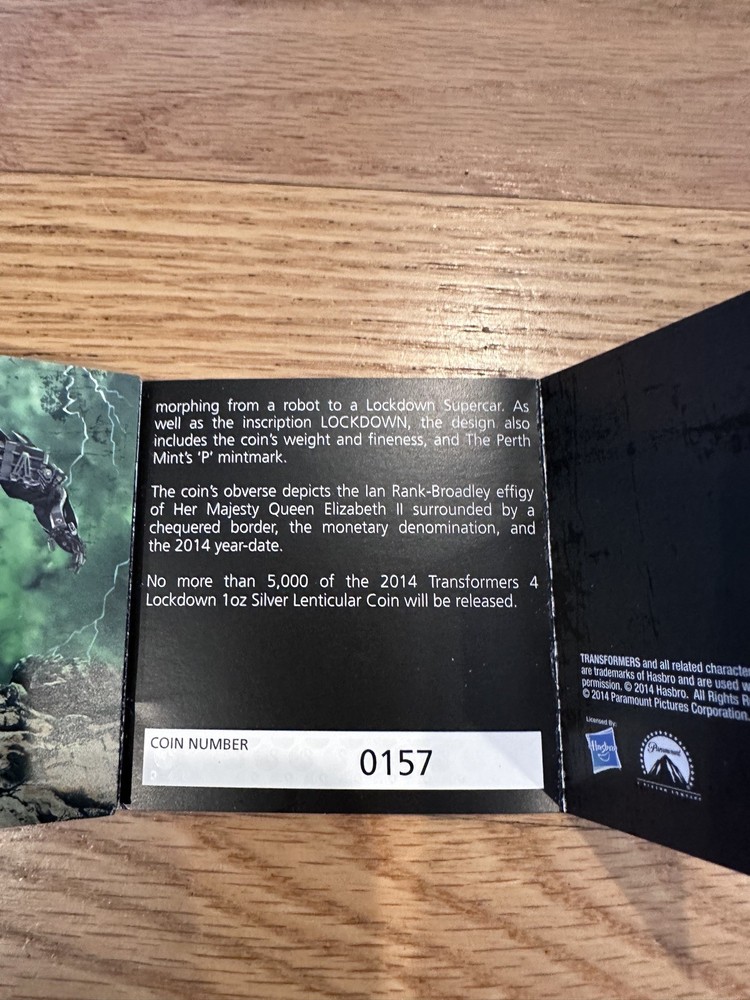 2014 Transformers Lockdown 1 oz silver proof lenticular coin