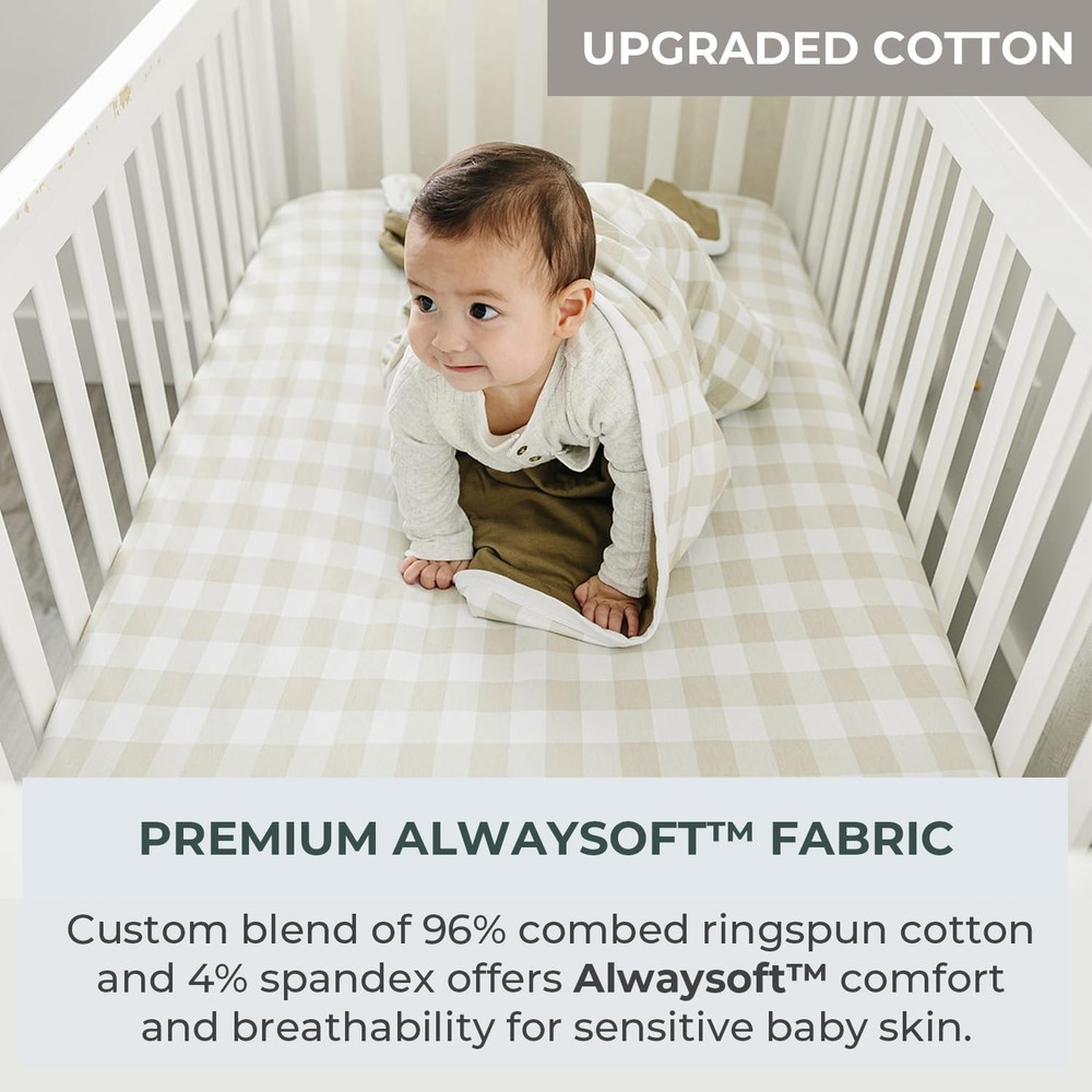 Pobibaby – 2 Pack Crib Sheets for Boys, 2 Pack, Gingham Khaki