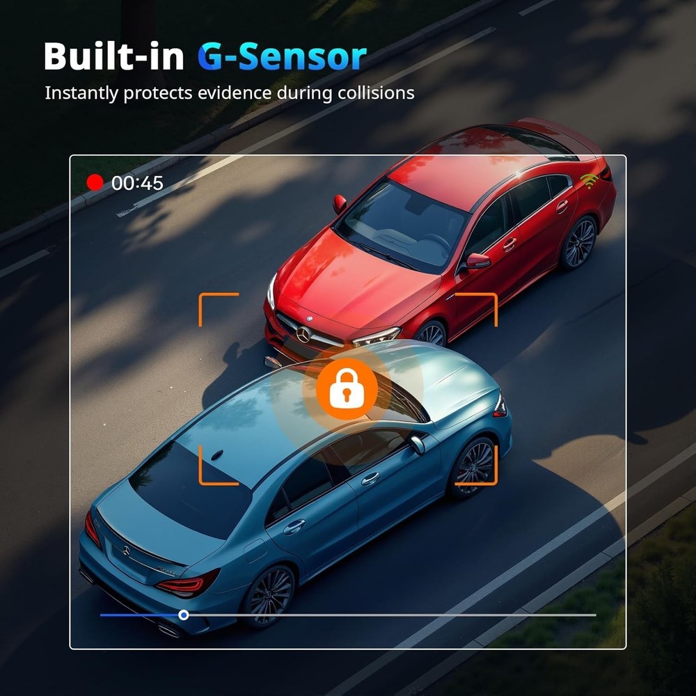 High-Resolution 4K Front & 2K Rear Dash Cam with G-Sensor & WiFi Technology