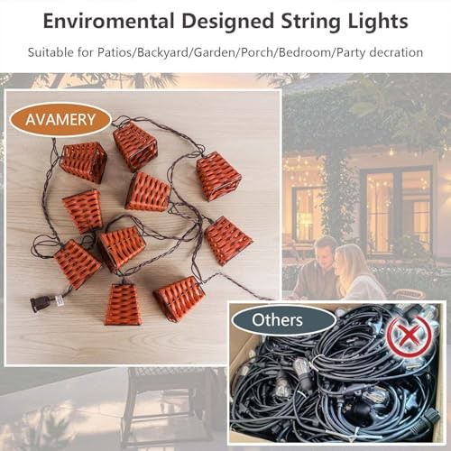 Outdoor-String-Lights-Waterproof, Boho Lantern String Lights for Patio, Rattan