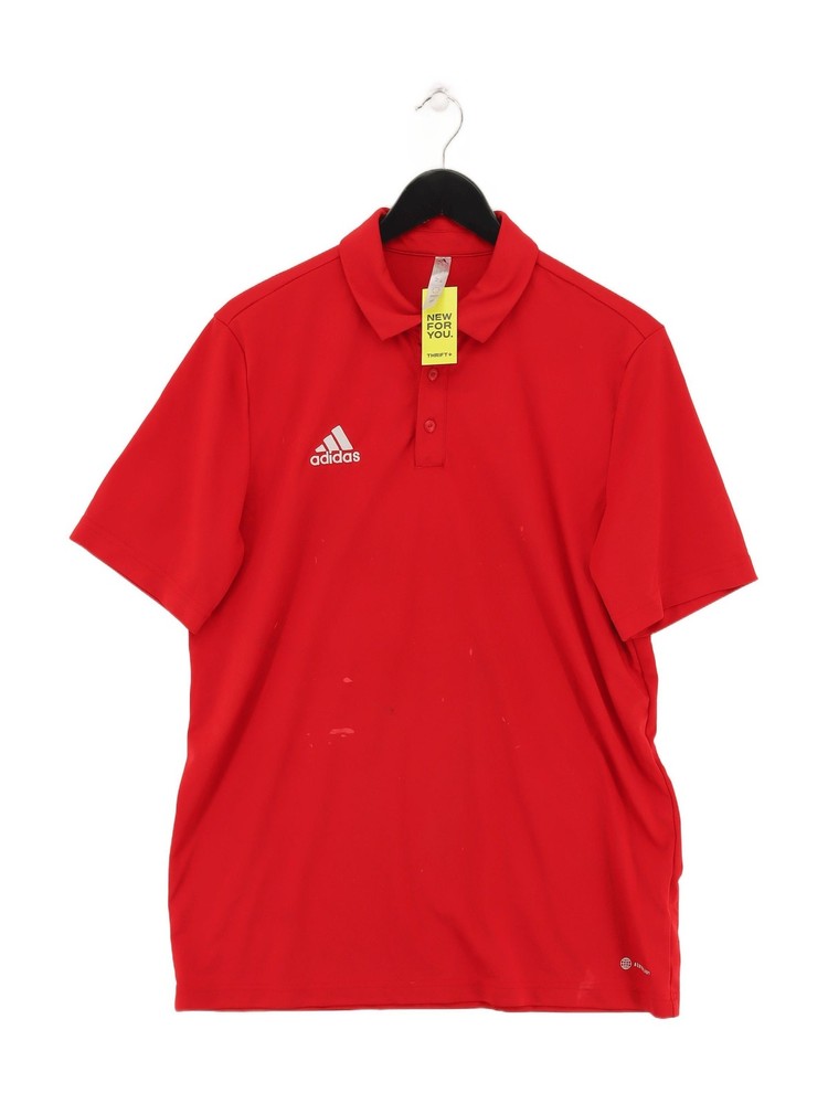 Adidas Men's Polo L Red 100% Polyester Collared Basic