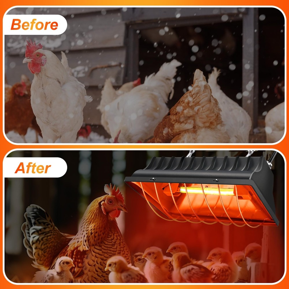 Chicken Coop Heating Lamp Brooder 250W, Adjustable Heating Temperature and Ha...