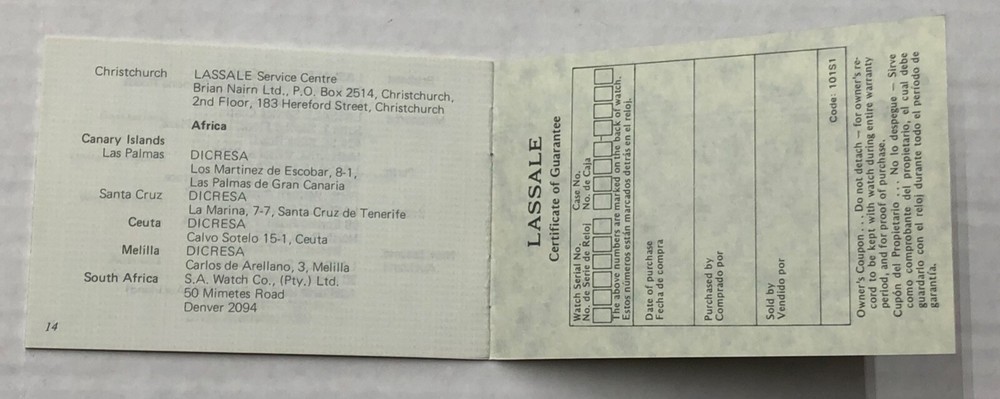 Lassale warranty book