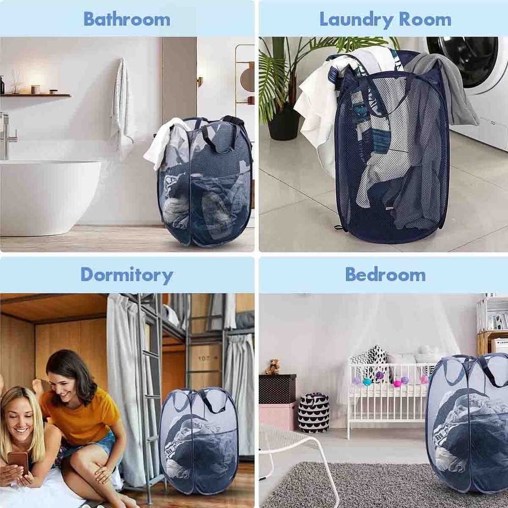 Pop Up Blue Hamper 2 PCS Mesh Pop Up Laundry Hamper Foldable Mesh Laundry