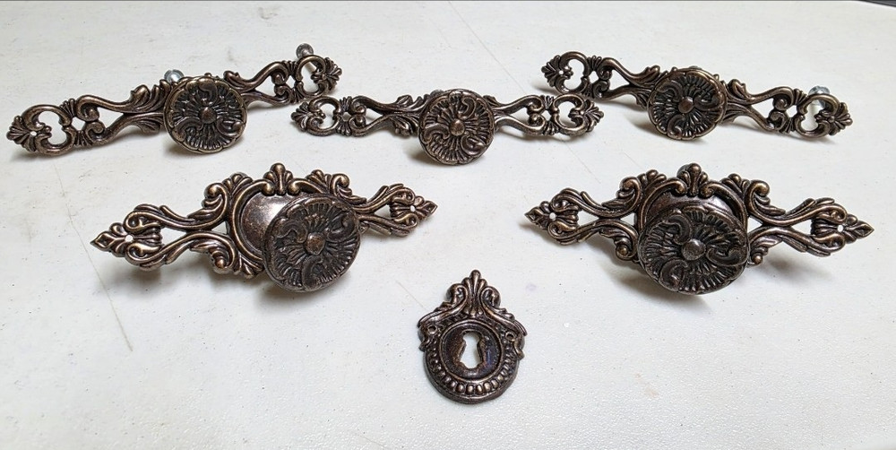 Bronze color Drawer Pulls Backplates Knobs & Keyhole Escutcheon Set