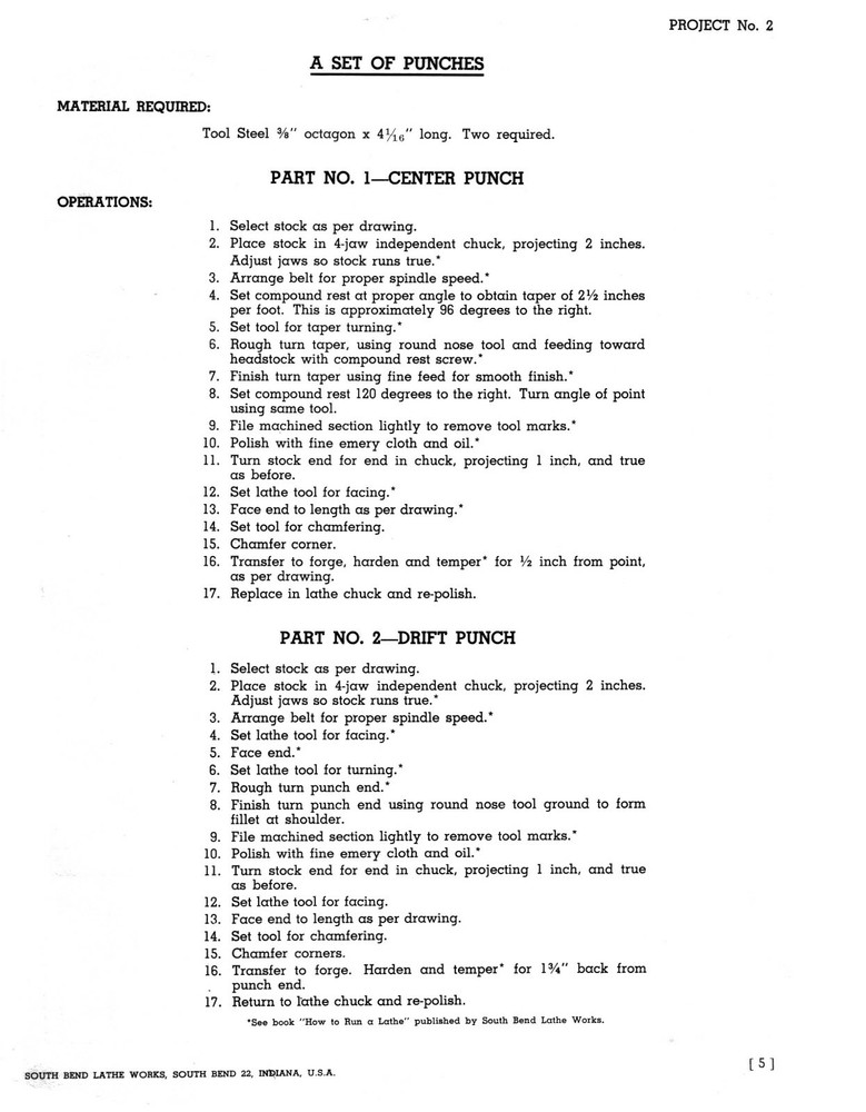 South Bend Machine Shop Course Training Instruction Manual #914