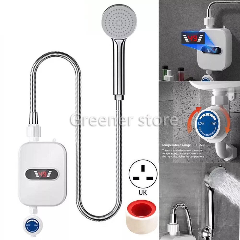 3500W Tankless Electric Instant Water Heater Tap Hot Shower for Bath Kitchen