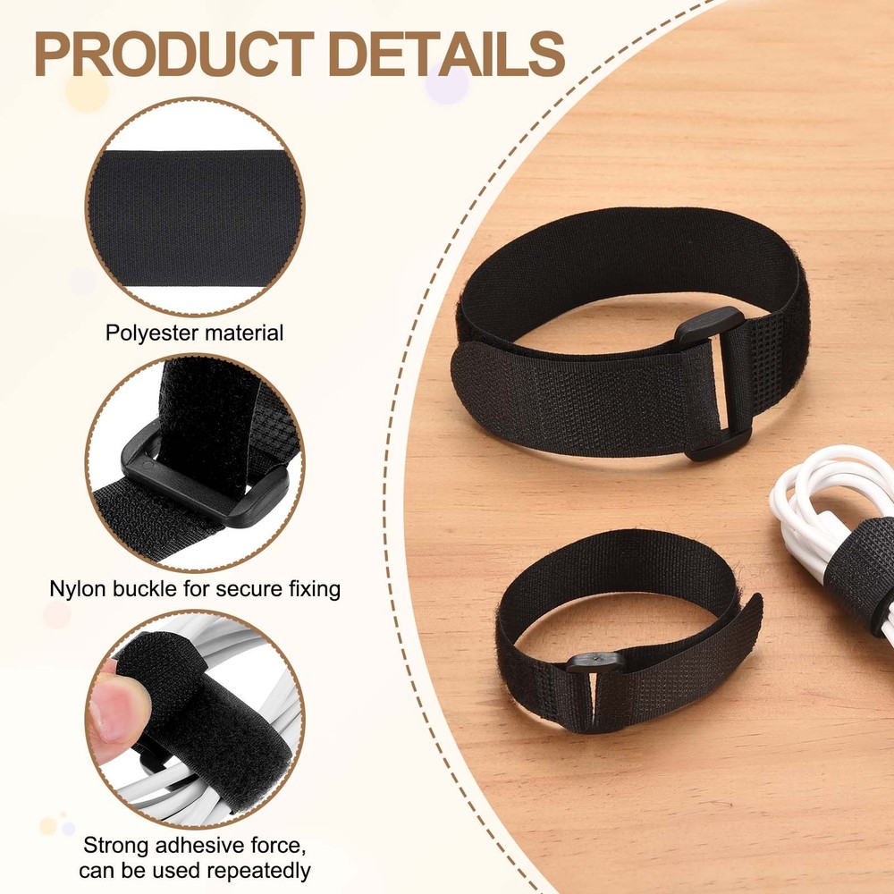 6pcs Reusable Cinch Straps 2"x31.5" Hook and Loop Cable Securing Straps, Black