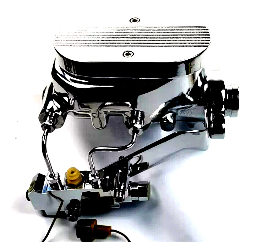 Chrome Center Finned Master Cylinder & Disc / Drum Proportioning Valve Kit Flat