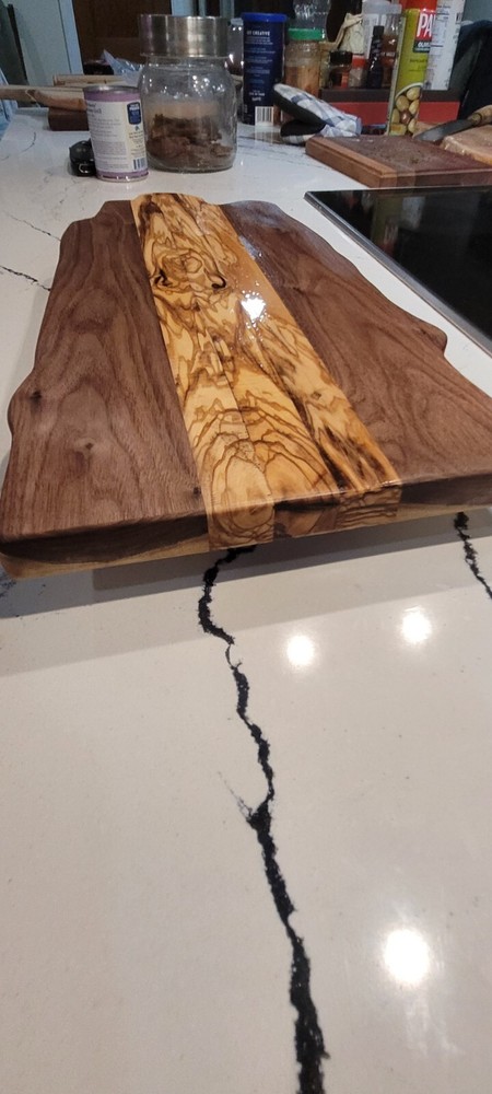 Floading Charcuterie Board made With Olivewood & American Black Walnut